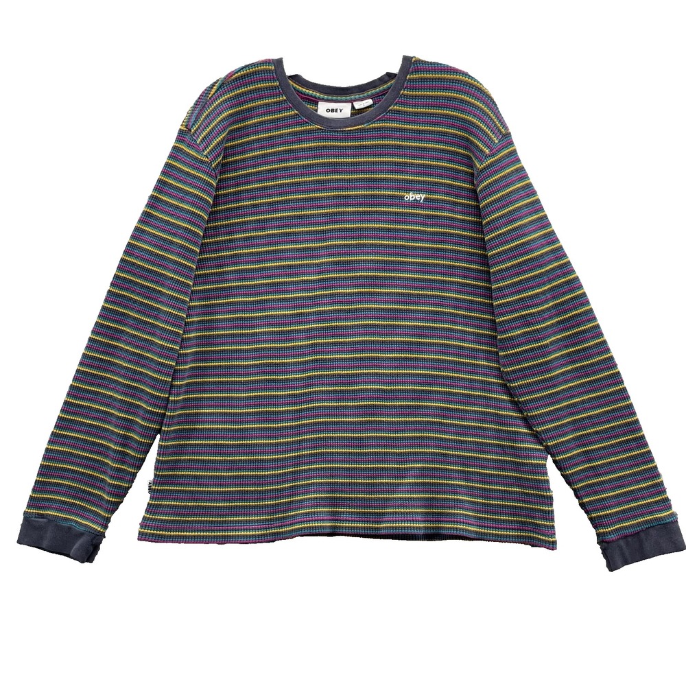 Obey T-Shirt Men Large Colorful Striped Knit Skater Preppy Surfer Streetwear 90s